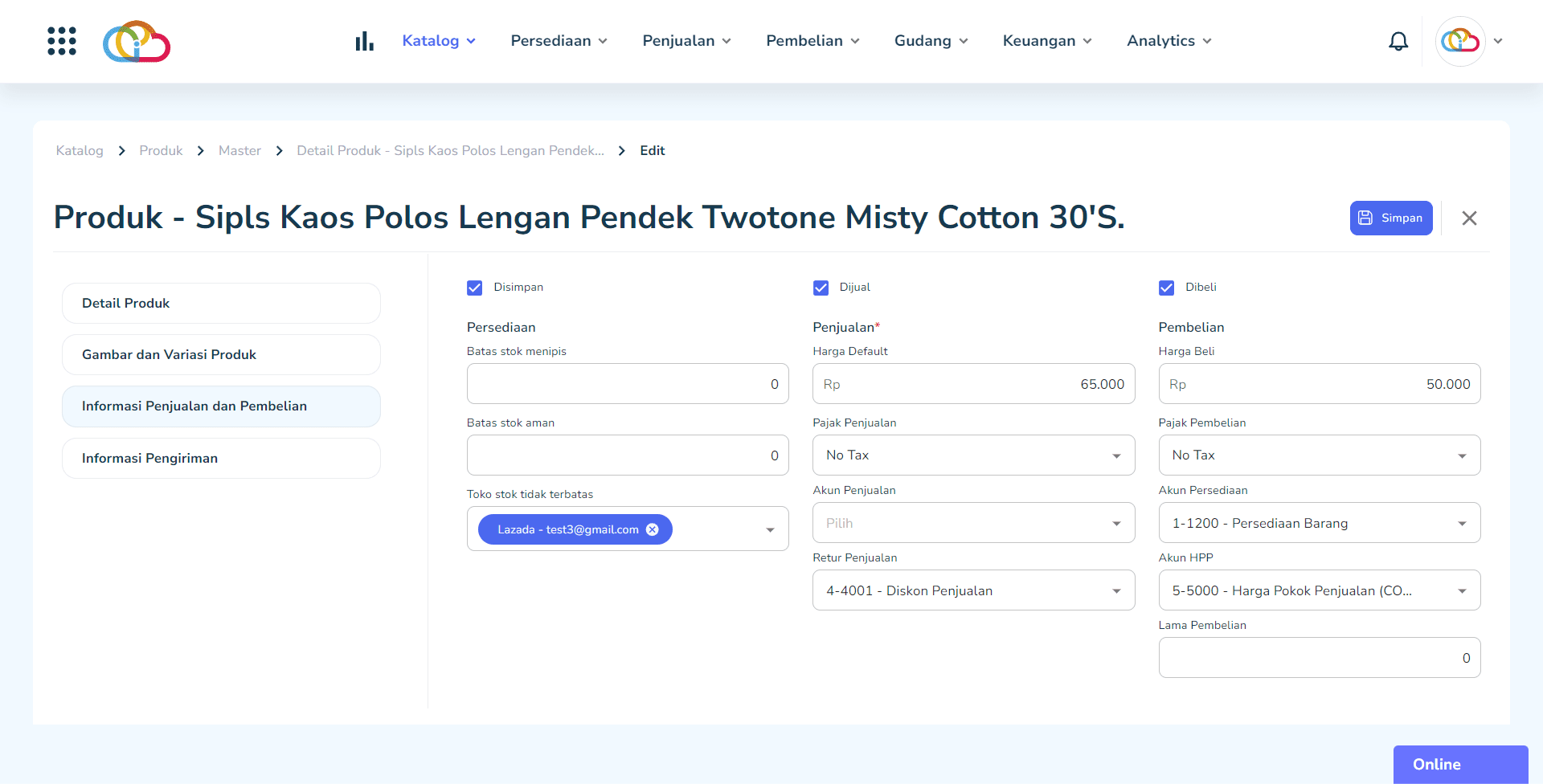atur stok tidak terbatas