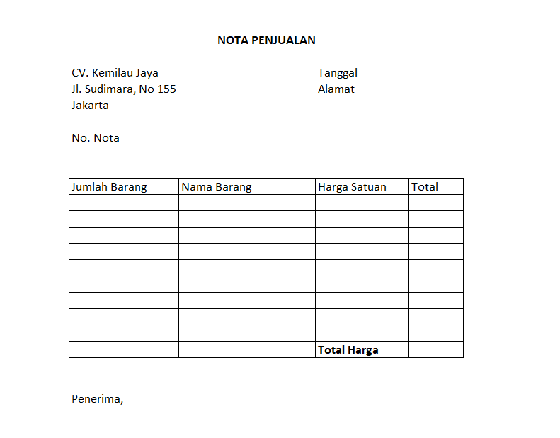 contoh nota pembelian