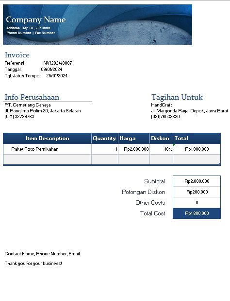 contoh invoice pembayaran tagihan