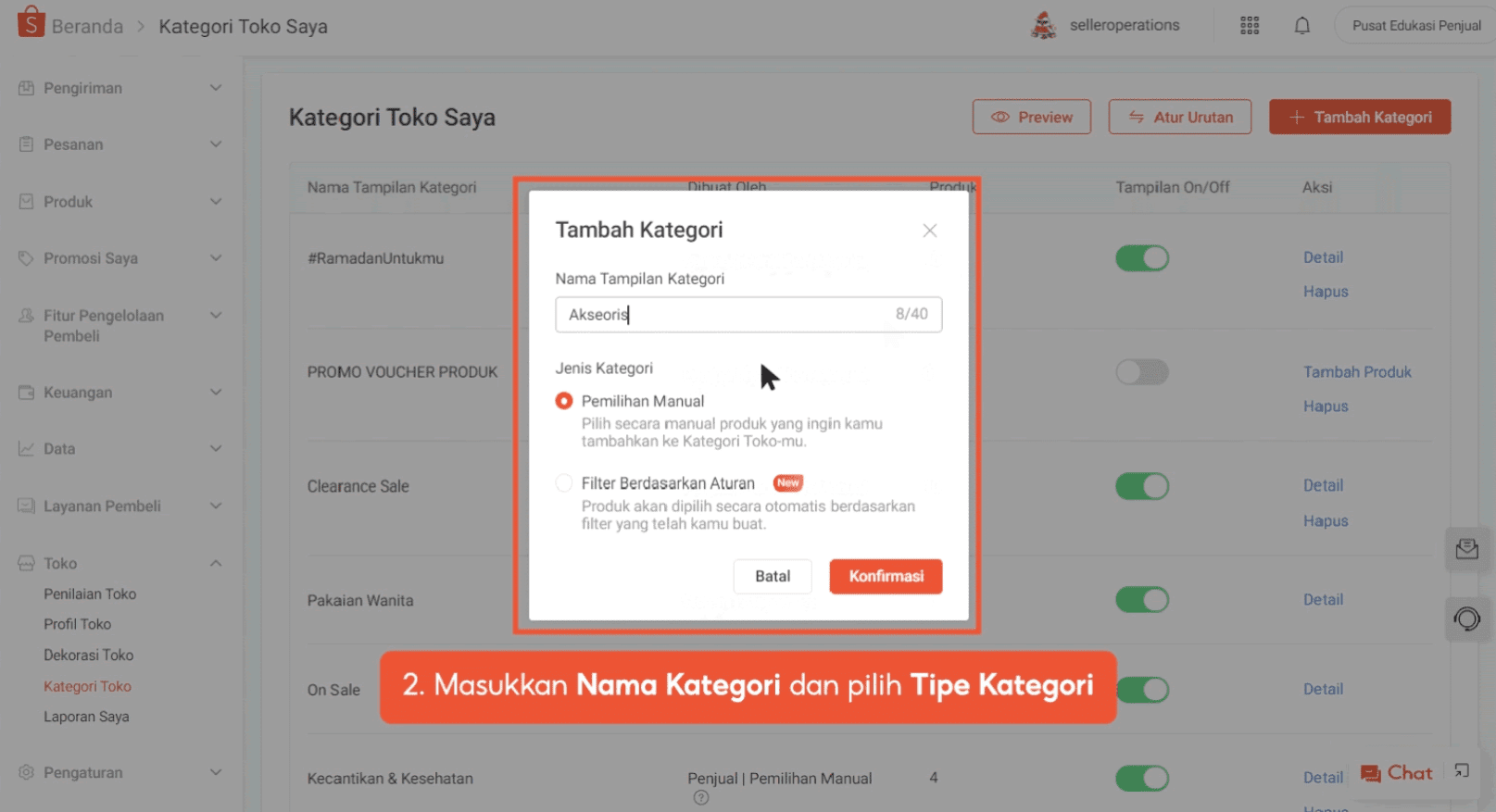 pilih manual kategori toko shopee