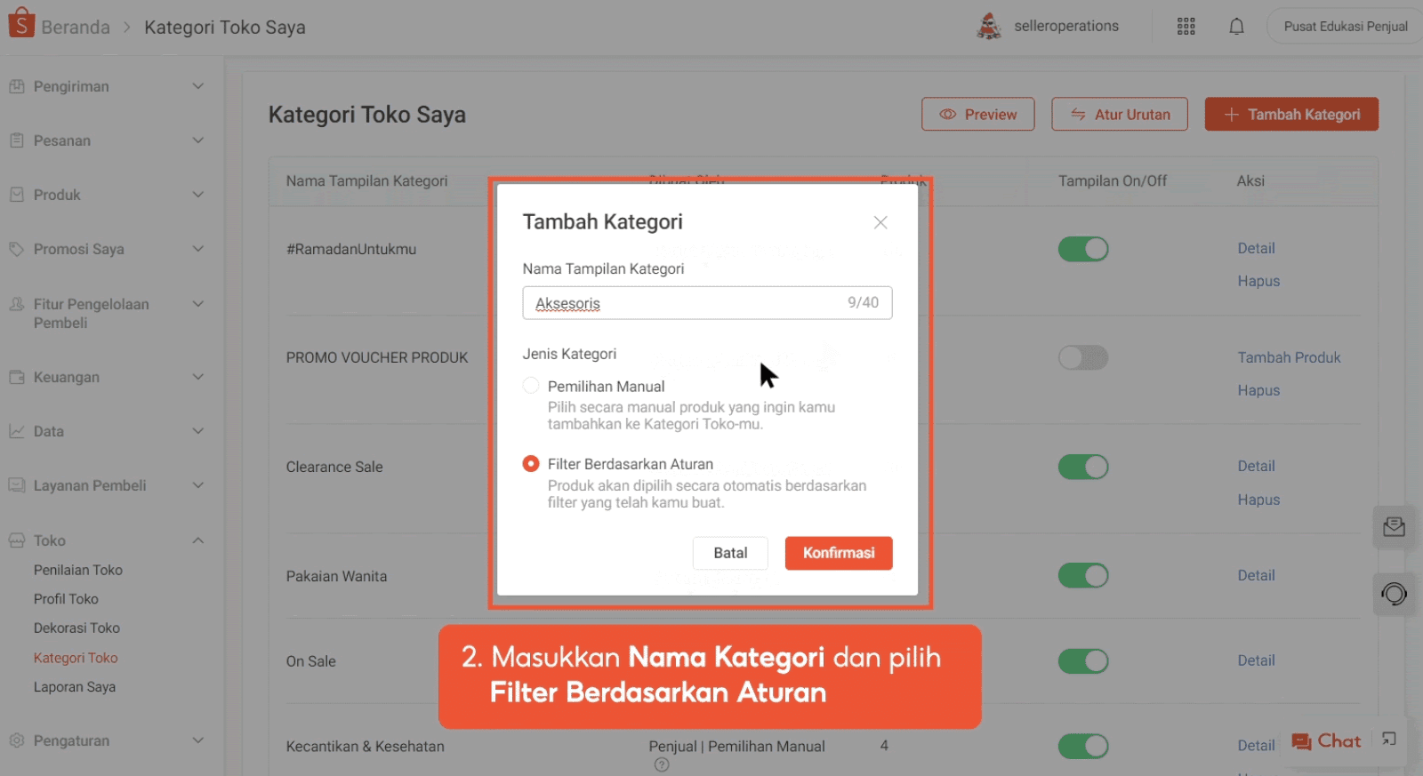 klik buat kategori produk