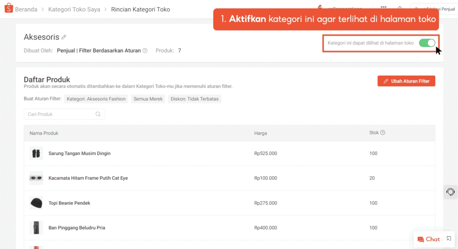 aktifkan kategori di halaman