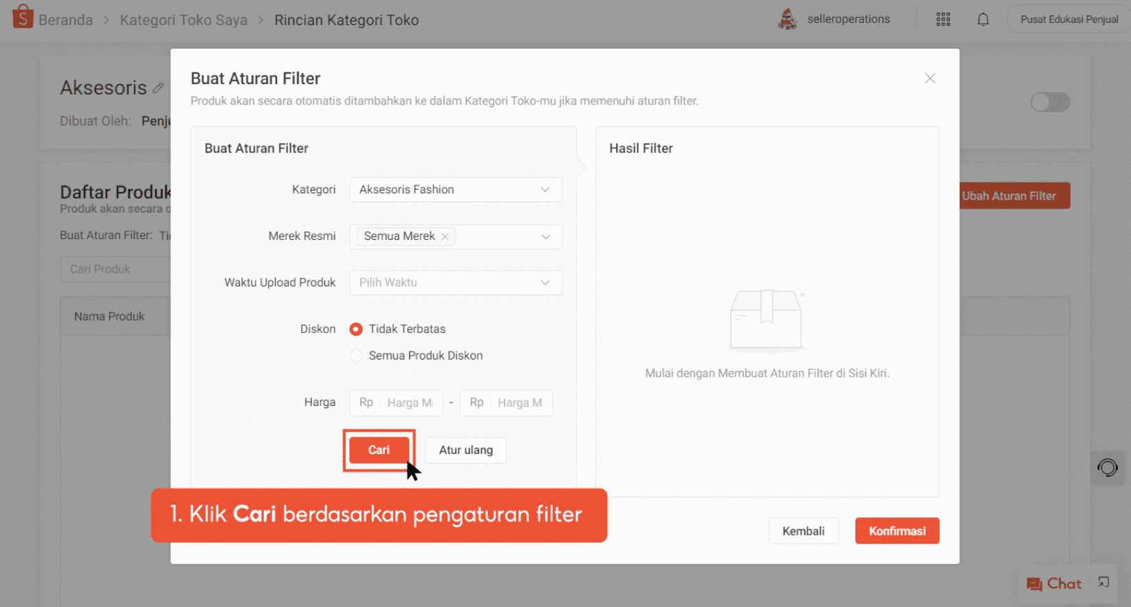cari produk dari aturan filter
