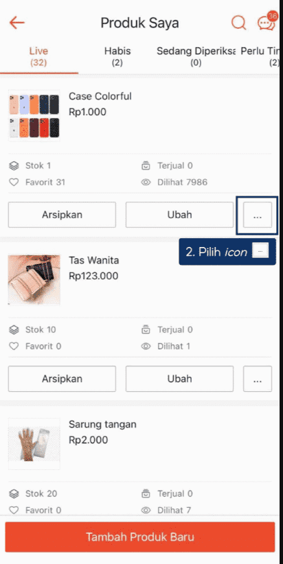 Pilih icon titik tiga