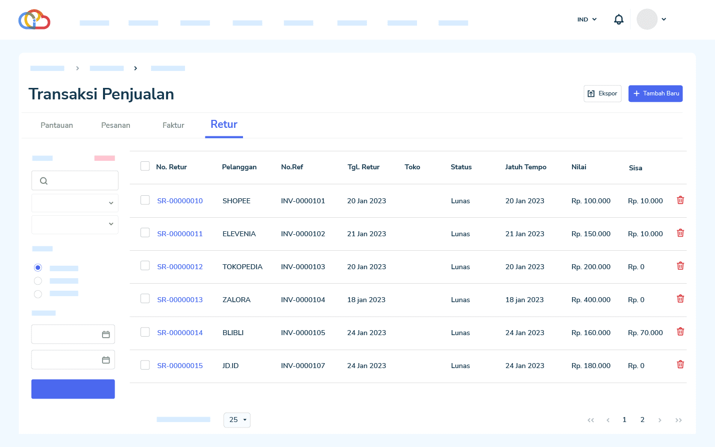 Lacak Retur Penjualan