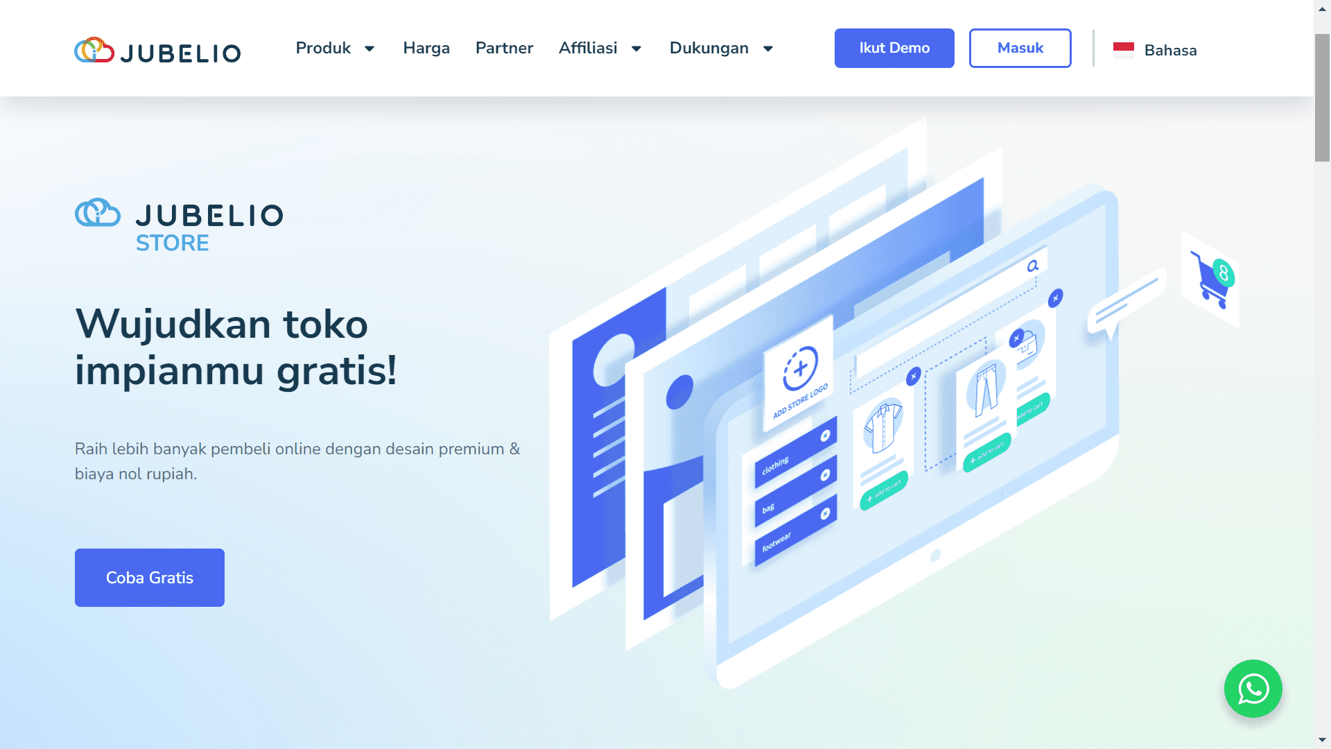cara membuat website gratis jubelio store