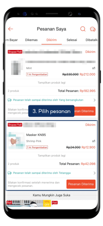pilih rincian pesanan yang dikembalikan