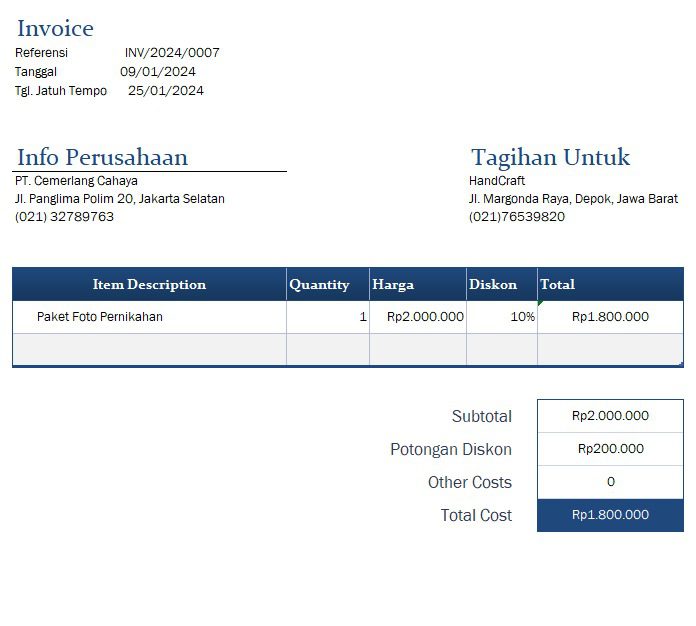 contoh invoice pembelian barang