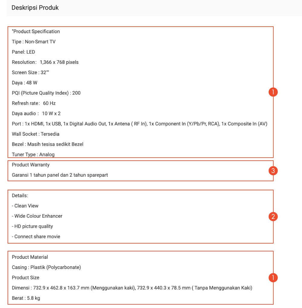Contoh deskripsi produk di Shopee