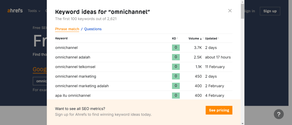 Tools riset keyword Ahrefs