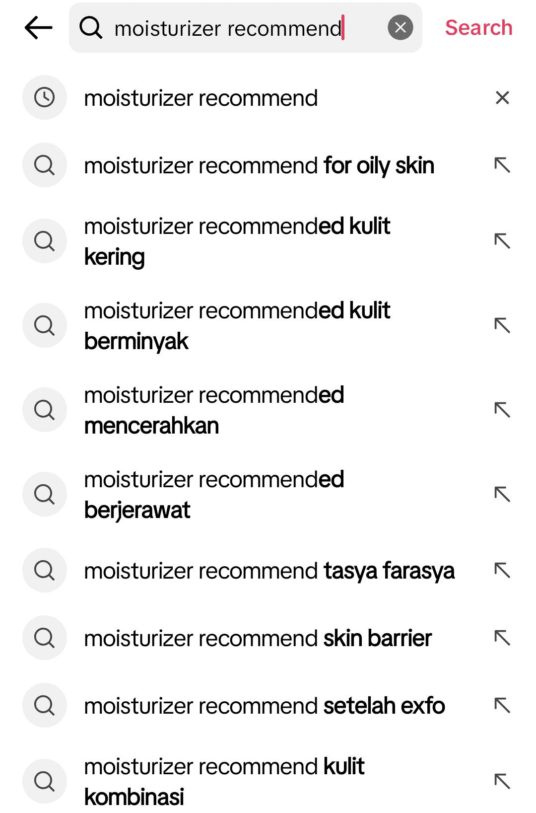 contoh fitur pencarian TikTok